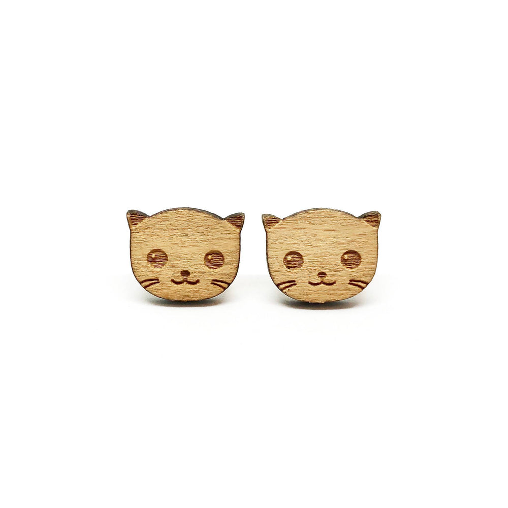 Kitty Cat Laser Cut Wood Earrings - Earring Studs - Paperdaise Accessories - Naiise