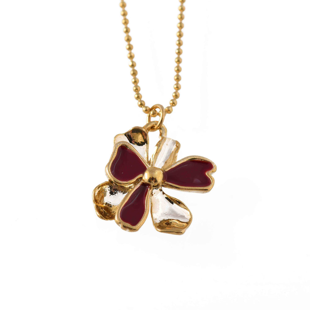 Delphinium- Flora Pendant in Yellow Gold Plating Pendants Forest Jewelry Maroon Red 