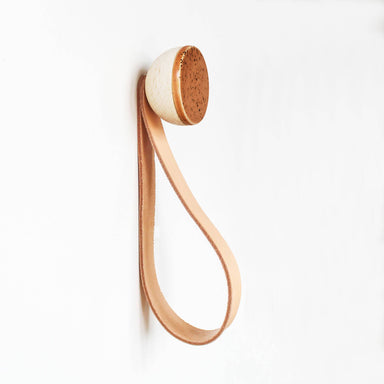 Round Beech Wood & Ceramic Wall Mounted Coat Hook / Hanger with Leather Strap - Terracotta Specks Home Decor 5mm Paper Diameter 5cm 