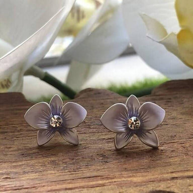 Dendrobium- Purple Orchid Stud Earrings in Rhodium Plating Pendants Forest Jewelry 