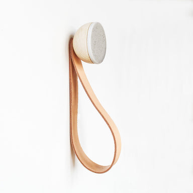 Round Beech Wood & Ceramic Wall Mounted Coat Hook / Hanger with Leather Strap - Grey Sand Home Decor 5mm Paper Diameter 5cm 