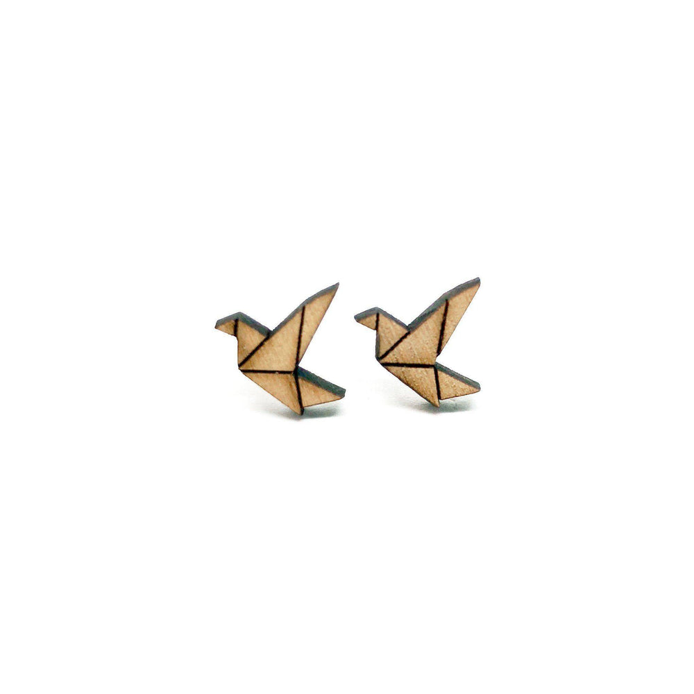 Origami Paper Crane Laser Cut Wood Earrings - Earrings - Paperdaise Accessories - Naiise