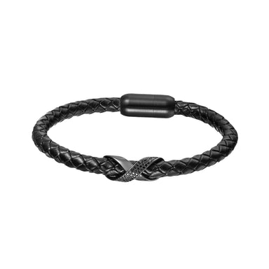 J. By Jee Leather Bracelet with Crystal Cross Slide Design - Men's Bracelets - J By Jee - Naiise