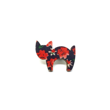 Red Floral Scaredy Cat Wooden Brooch - Brooches - Paperdaise Accessories - Naiise