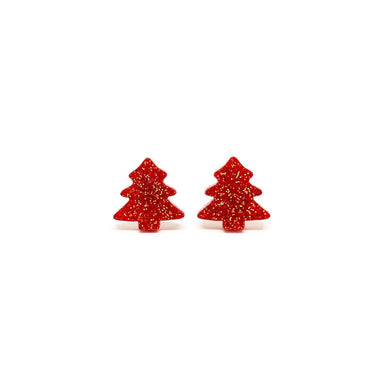Red Glitter Christmas Tree Laser Cut Acrylic Earrings - Earrings - Paperdaise Accessories - Naiise
