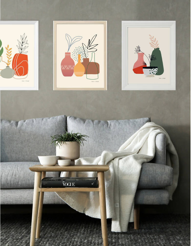 wall art : Inspired by flowers and vases (grey centre piece) Art Prints@ARoomful 
