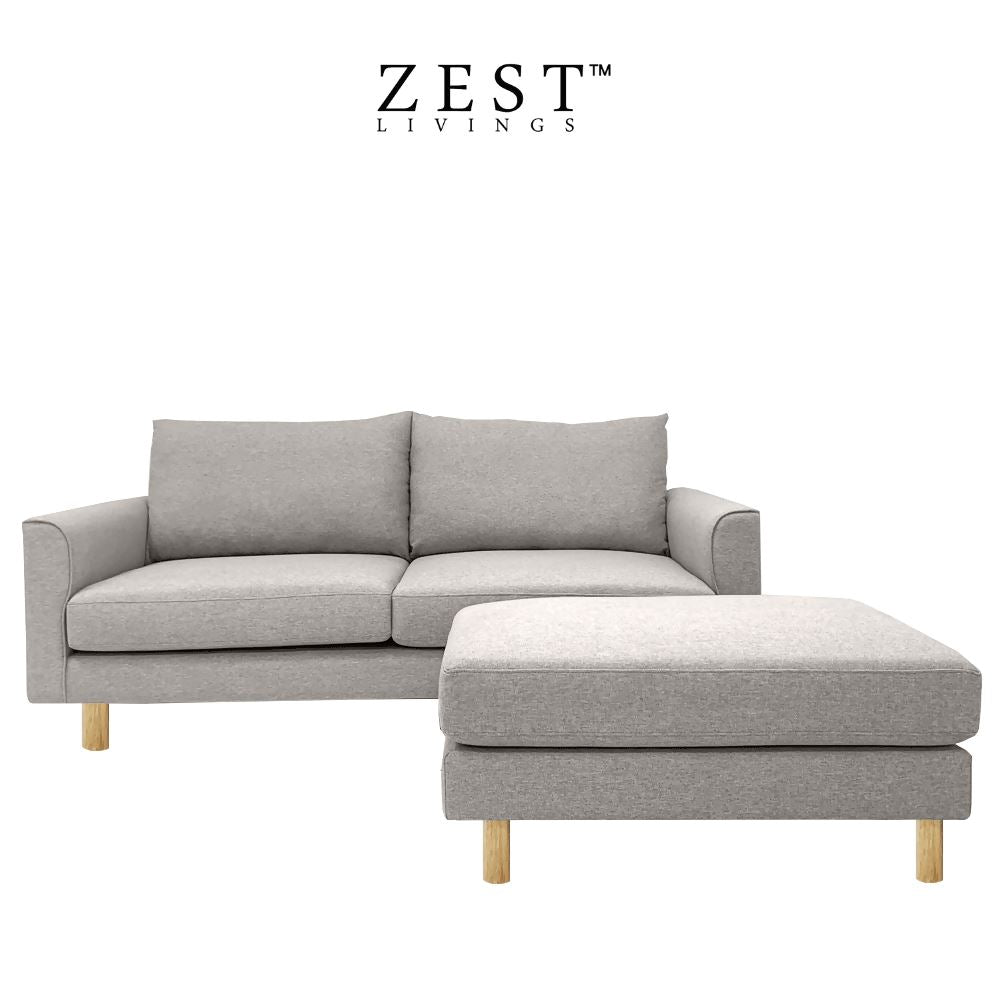 Toby 2.5 Sofa with Ottoman| EcoClean Sofa Zest Livings Online Light Grey 