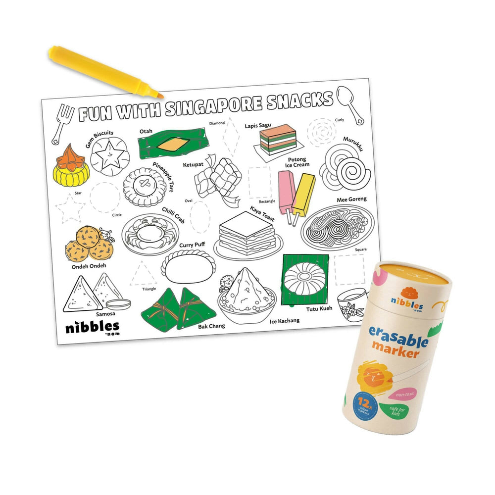 Nibbles by Nom Silicone Colouring Mat (Singapore Edition) Children Colouring Mats Nom.sg Mat + Marker Singapore Snacks 