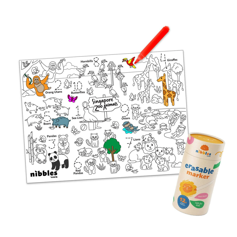 Nibbles by Nom Silicone Colouring Mat (Singapore Edition) Children Colouring Mats Nom.sg Mat + Marker Singapore Zoo 