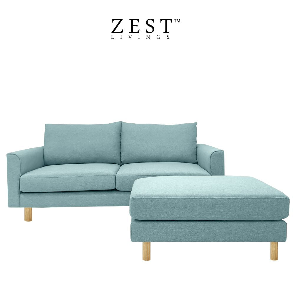 Toby 2.5 Sofa with Ottoman| EcoClean Sofa Zest Livings Online Teal Blue 
