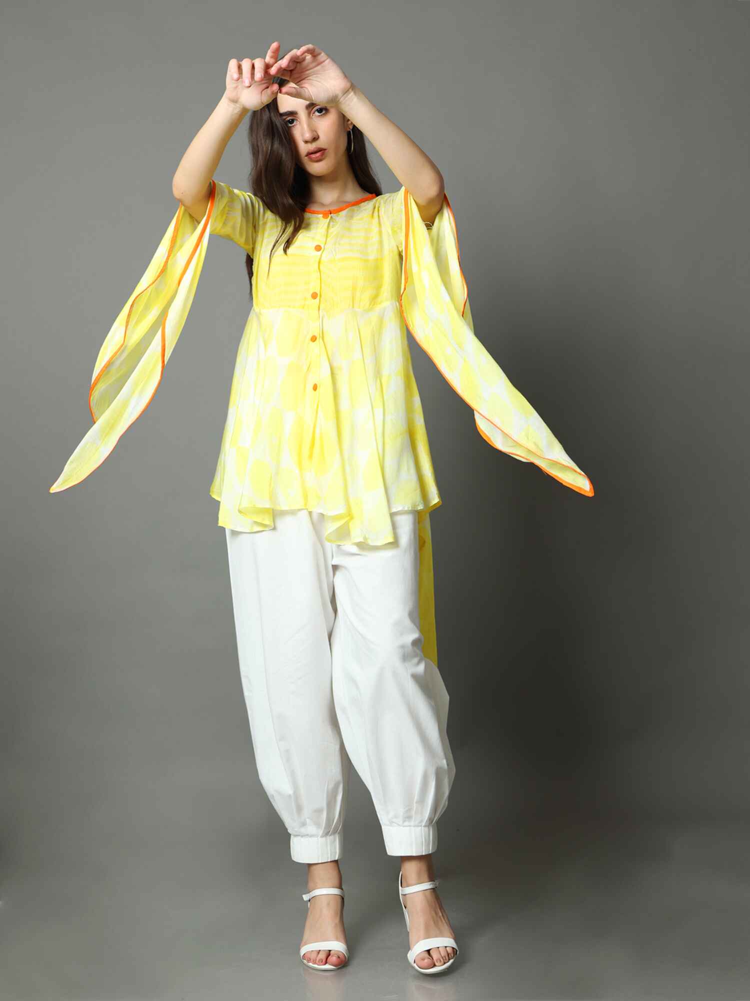 Asymmetric Top With Butterfly Sleeves Tops AMAR KOSA 