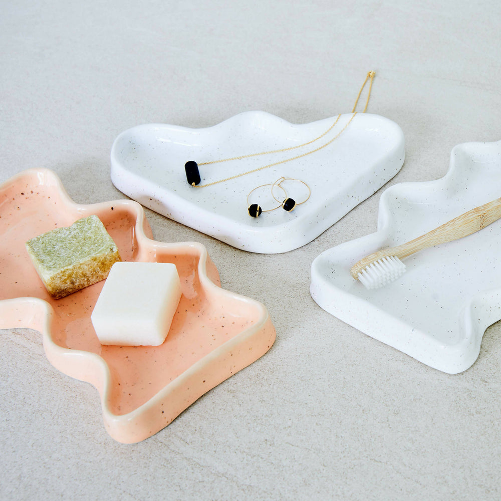 Ceramic Wave Tray - Speckled Peach Rectangle Trays 5mm Paper 