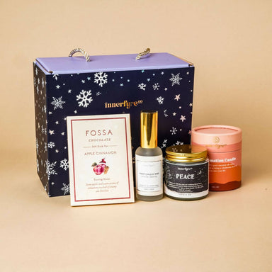 Cosy Little Christmas Gift Box: Holiday Candle + Room Spray + Chocolate Gift Boxes Innerfyre Co 