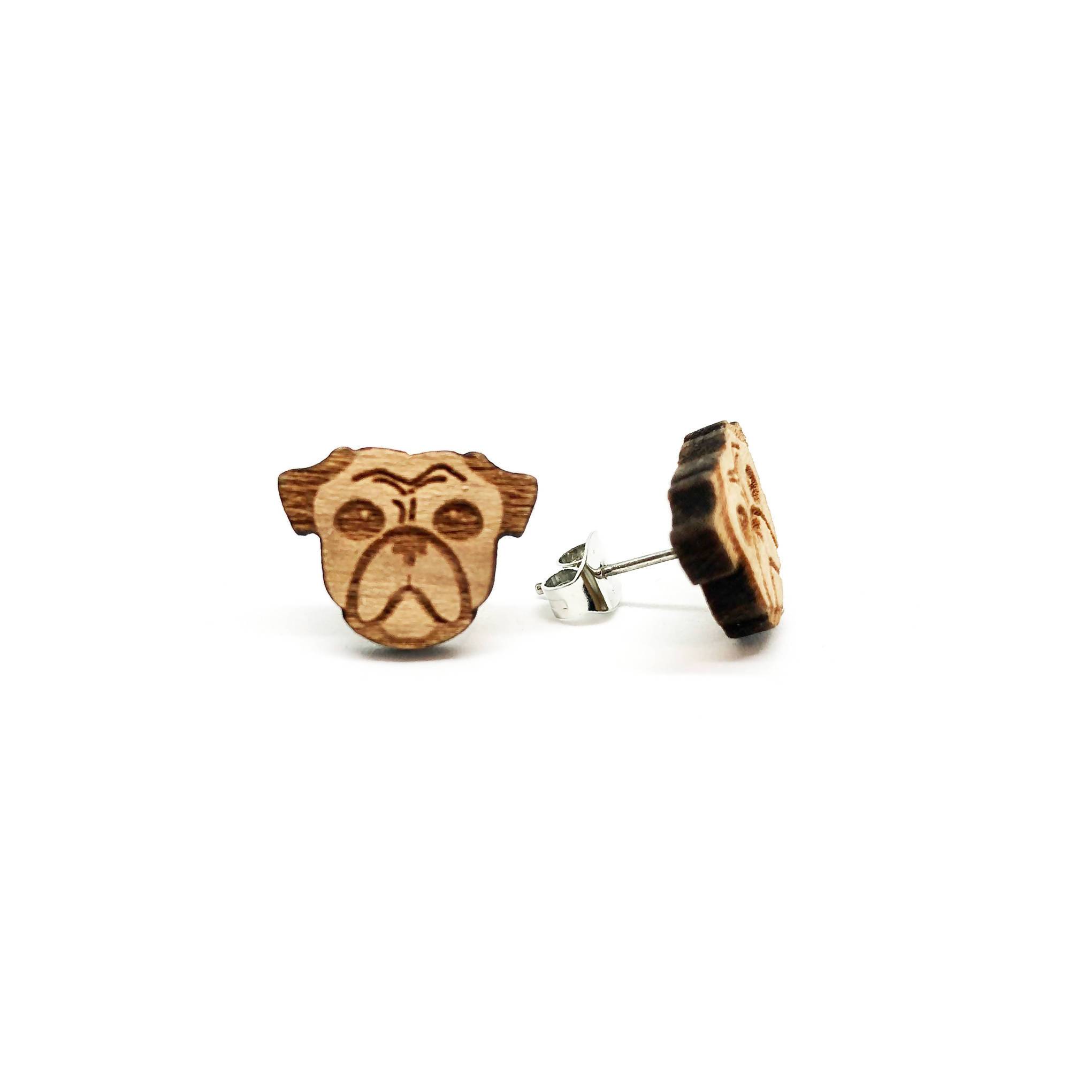 Lazy Bulldog Laser Cut Wood Earrings - Earring Studs - Paperdaise Accessories - Naiise