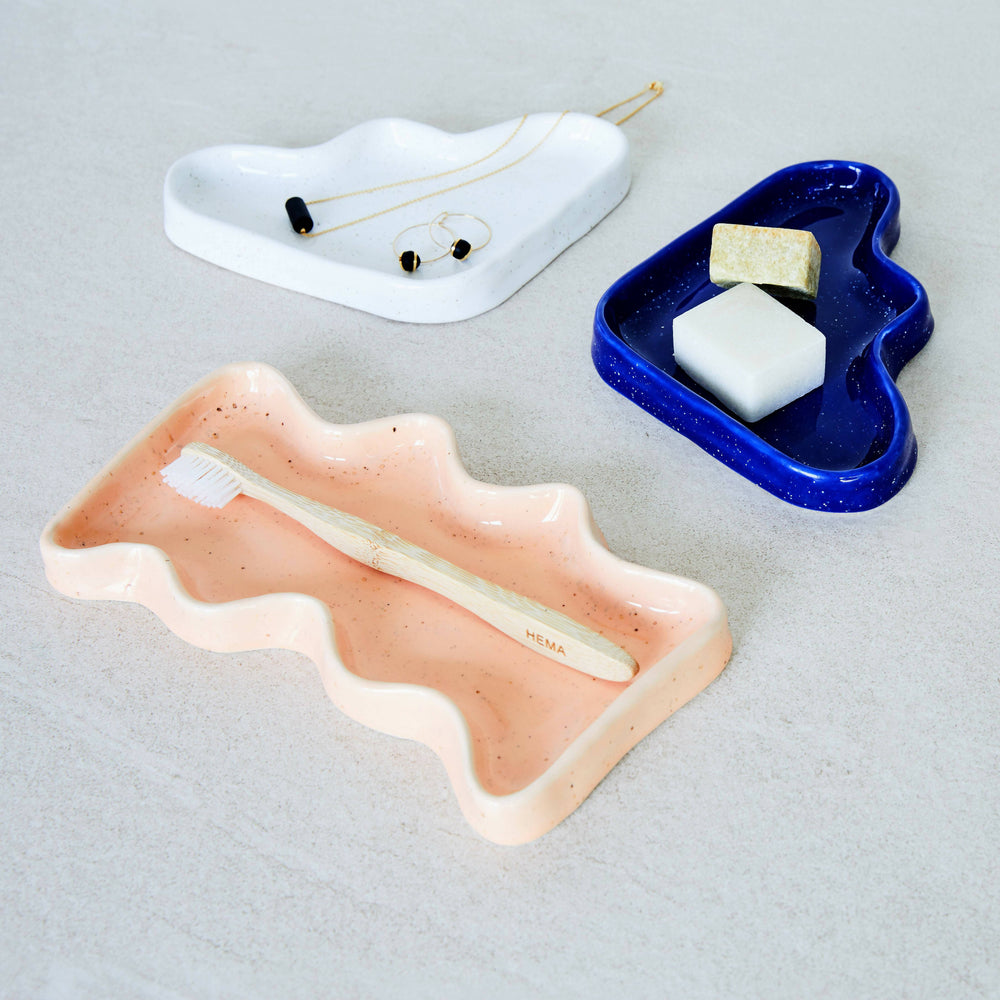 Set of 2 - Ceramic Wave Trays - Speckled Peach Trays 5mm Paper 