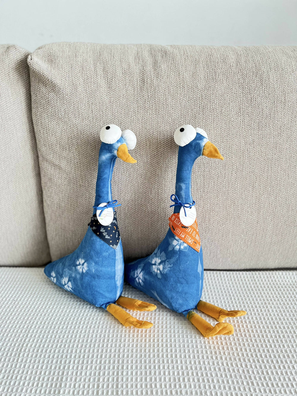 Natural indigo dye shocked duck dolls with floral scarf / cute stuffed soft duck toy / funny duck baby. An unique birthday / new born gift. Scarfs Blue Bee Tie Dye 