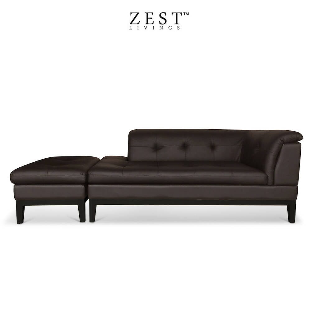 Ernie Sofa 2 Seater Sofa With Ottoman | Smooth Faux Leather Sofa Zest Livings Online Umber 