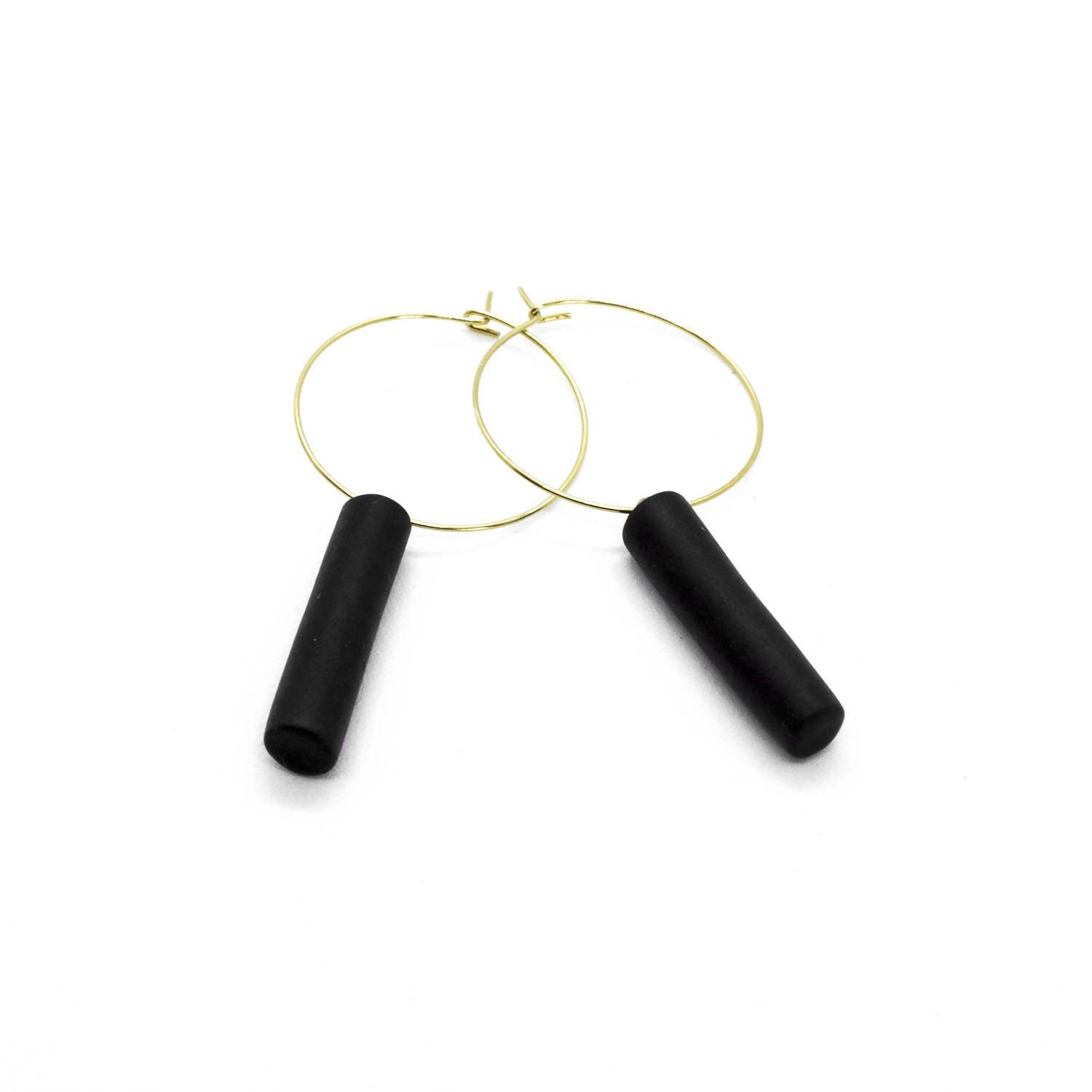 Gold Hoop Earrings - Black Bar Pedant Earrings 5mm Paper 