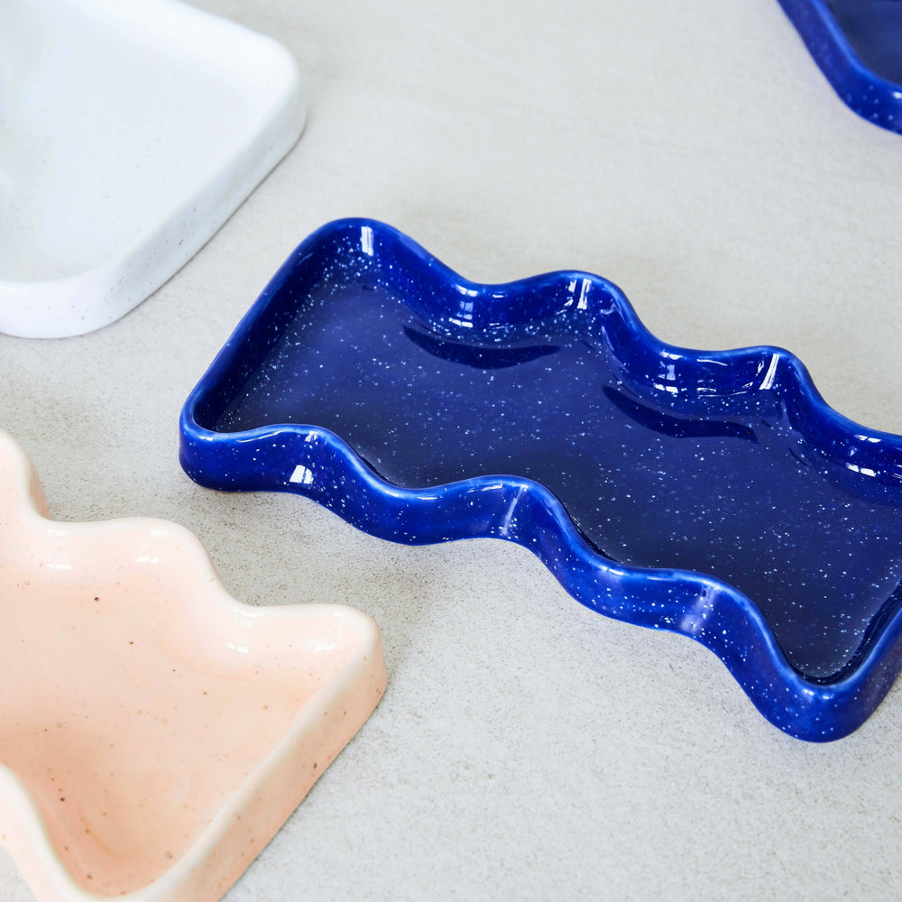 Ceramic Wave Tray - Speckled Blue Rectangle Trays 5mm Paper 