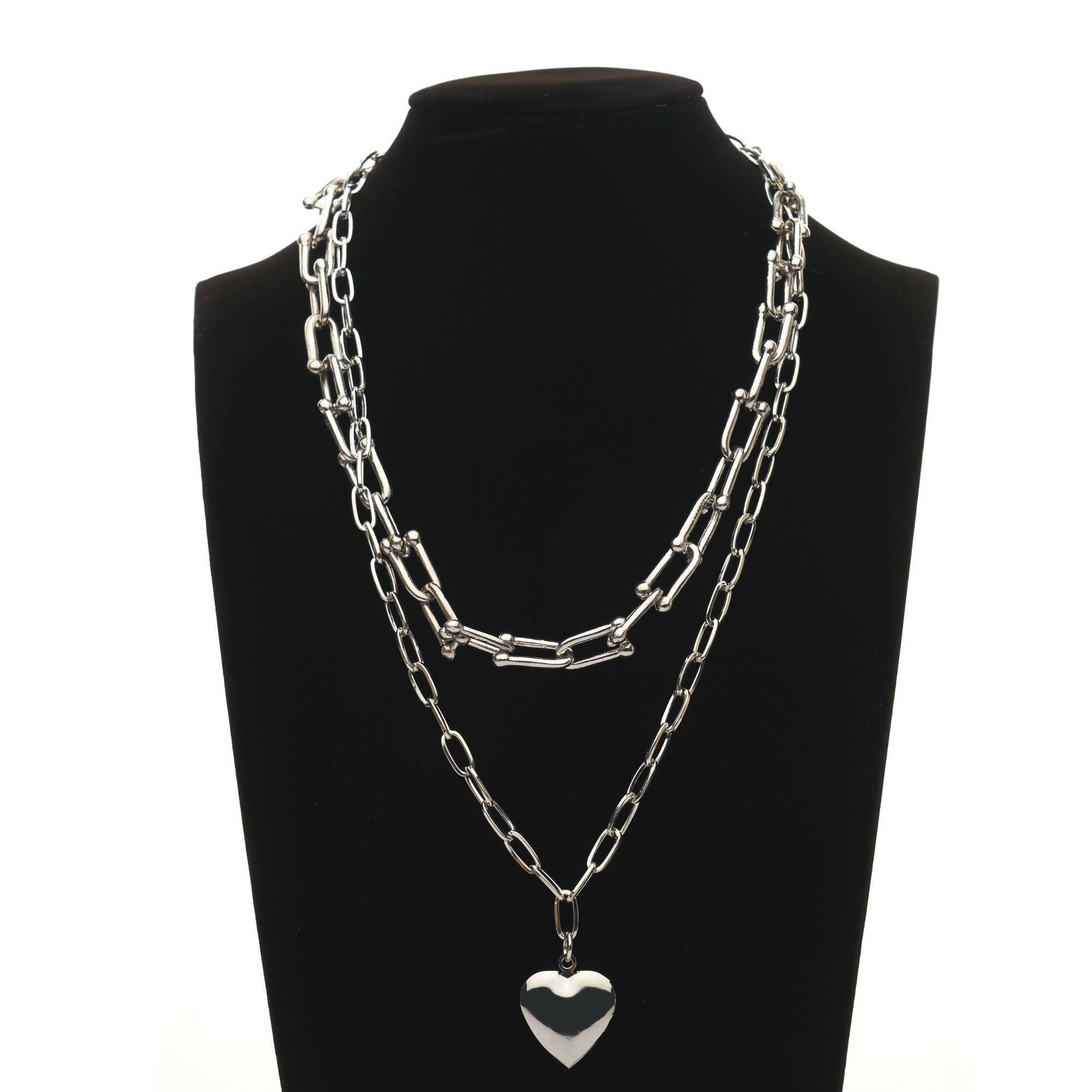 J.By Jee Heart Pendant with Heavy Double Chain in Silver Necklace Necklaces J By Jee 