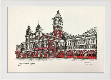 Central Fire Station Sketch with Frame Home Decor Phoonies Sketch A4 