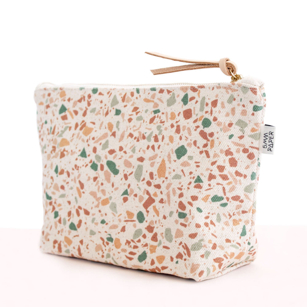 Cotton Canvas Cosmetic / Make-up Bag - Terrazzo Terracotta Green Makeup Pouches 5mm Paper 