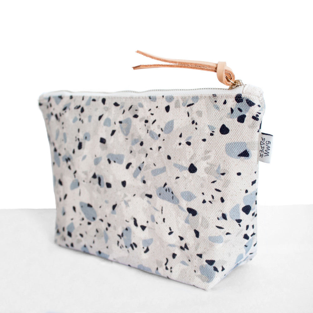 Cotton Canvas Cosmetic / Make-up Bag - Terrazzo Blue Grey I Makeup Pouches 5mm Paper 