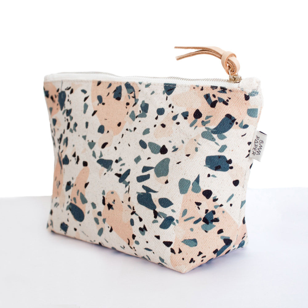 Cotton Canvas Cosmetic / Make-up Bag - Terrazzo Blue Peach II Makeup Pouches 5mm Paper 