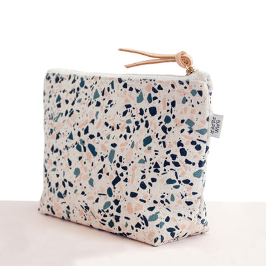 Cotton Canvas Cosmetic / Make-up Bag - Terrazzo Blue Peach I Makeup Pouches 5mm Paper 
