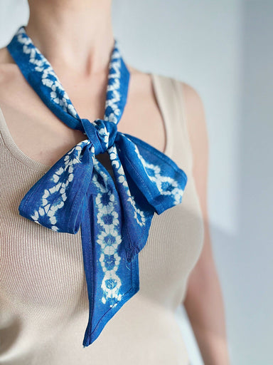 White blossom tie dye ribbon scarf, indigo natural dyed headband, neck wrap ribbon, bag accessory. A lovely birthday gift for her! Scarfs Blue Bee Tie Dye 