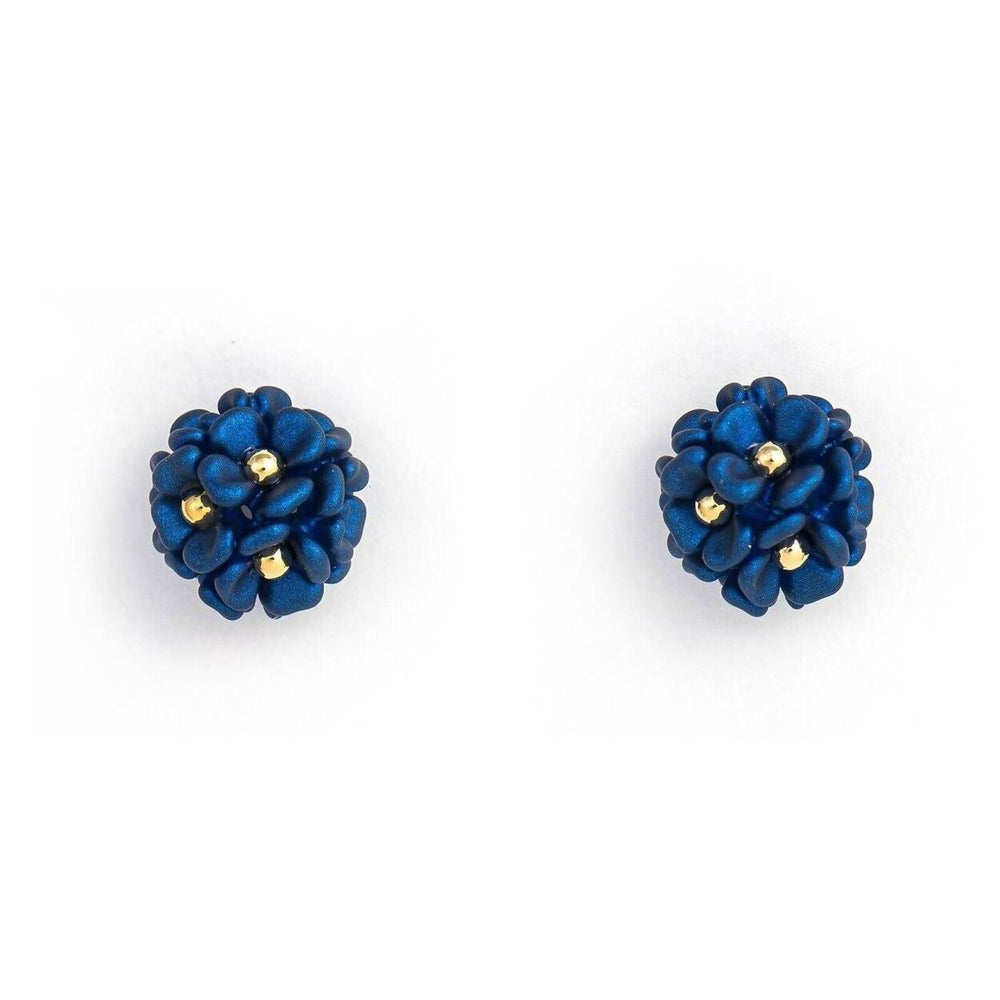 Dainty Gold Plated Flower Bouquet Earrings Earring Studs Forest Jewelry Navy Blue 