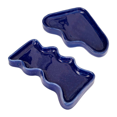 Set of 2 - Ceramic Wave Trays - Speckled Blue Trays 5mm Paper 