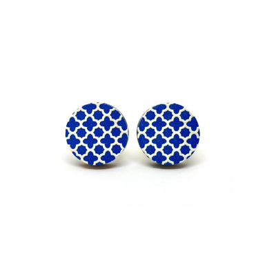 White Grilles on Blue Wooden Earrings - Earring Studs - Paperdaise Accessories - Naiise