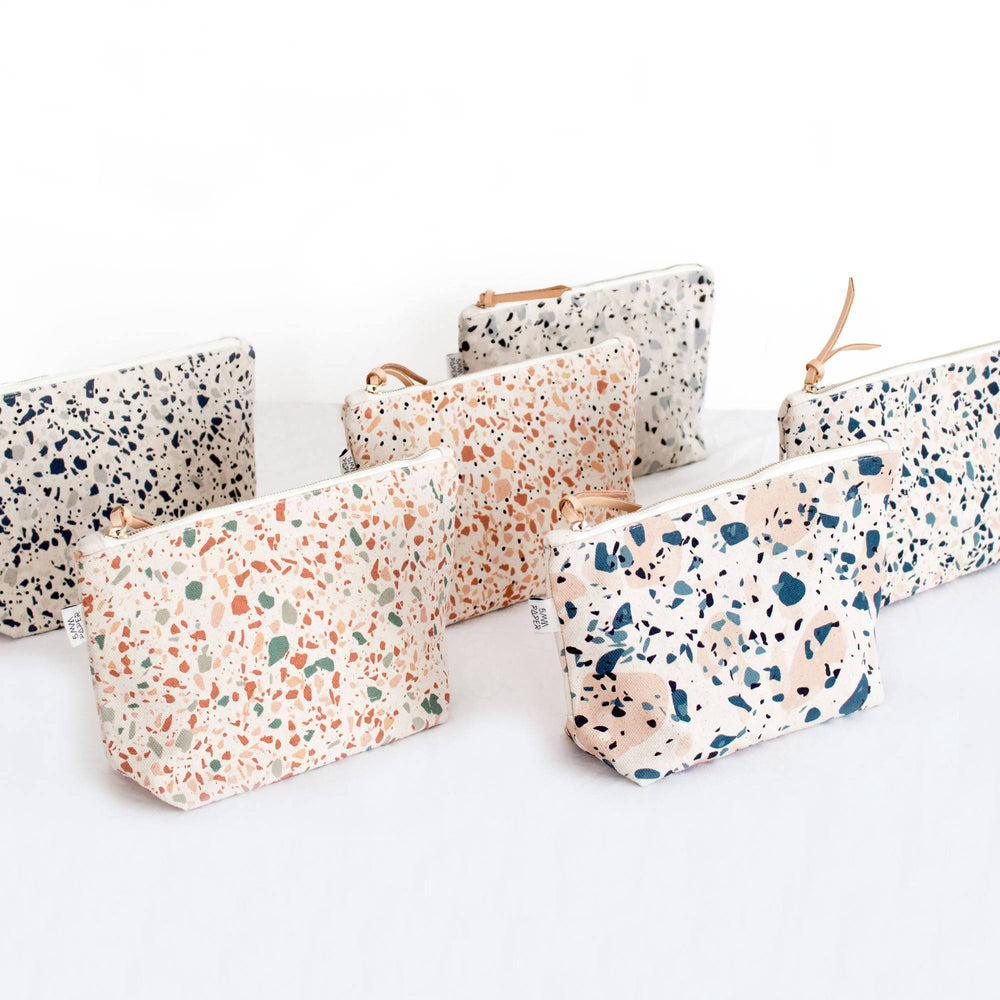 Cotton Canvas Cosmetic / Make-up Bag - Terrazzo Blue Peach II Makeup Pouches 5mm Paper 