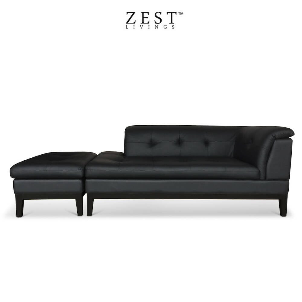 Ernie Sofa 2 Seater Sofa With Ottoman | Smooth Faux Leather Sofa Zest Livings Online Black 