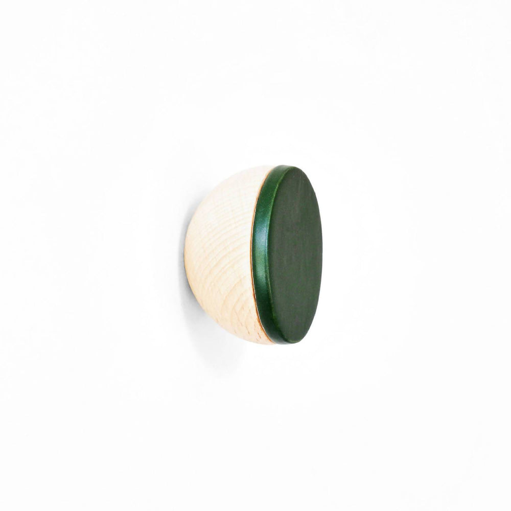 Round Beech Wood & Ceramic Wall Mounted Coat Hook / Knob - Dark Green Hooks 5mm Paper Diameter 6cm 
