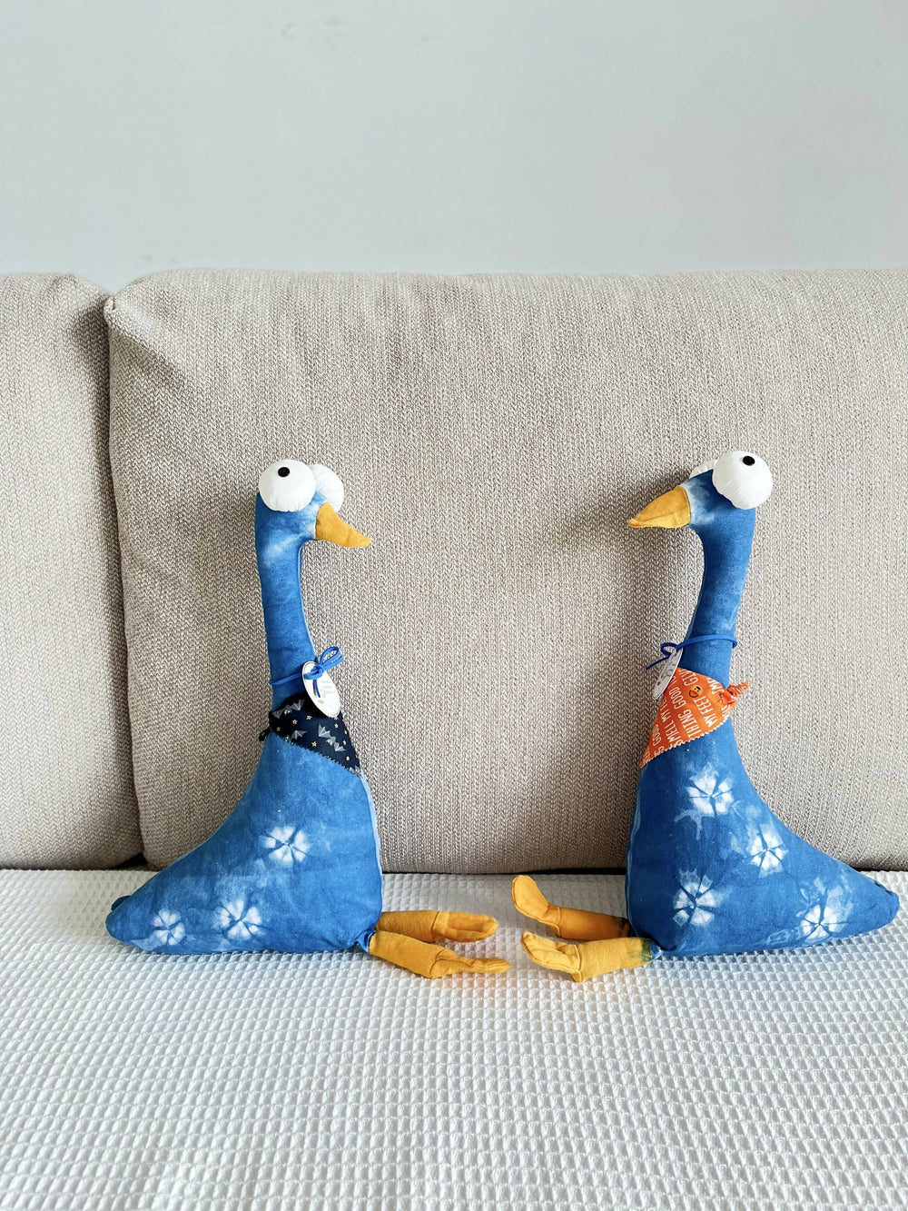 Natural indigo dye shocked duck dolls with floral scarf / cute stuffed soft duck toy / funny duck baby. An unique birthday / new born gift. Scarfs Blue Bee Tie Dye 