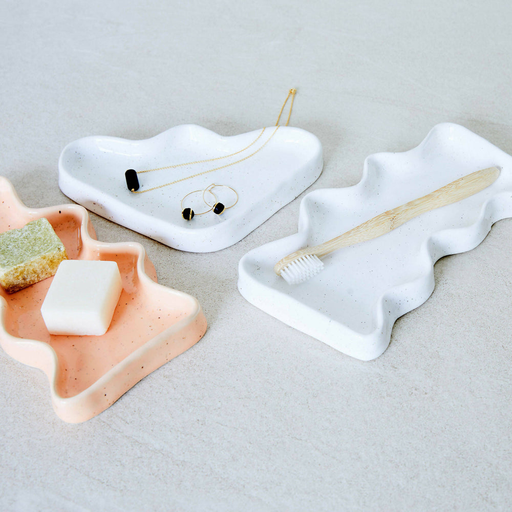 Ceramic Wave Tray - Speckled White Rectangle Trays 5mm Paper 