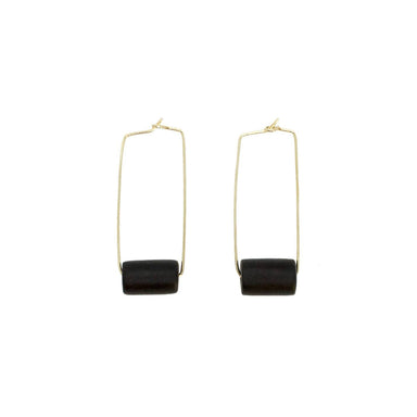 Gold Rectangle Earrings - Black Bead Earrings 5mm Paper 