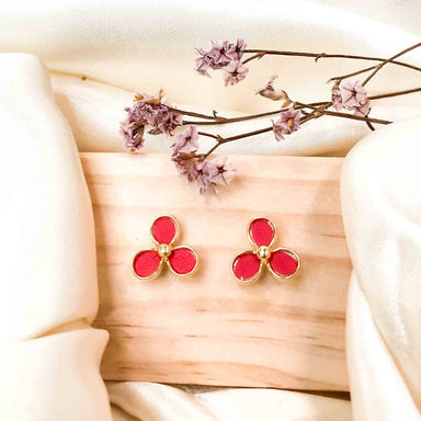Trillium- Delicate Spring Flowers Stud Earrings Earring Studs Forest Jewelry Cherry Red 