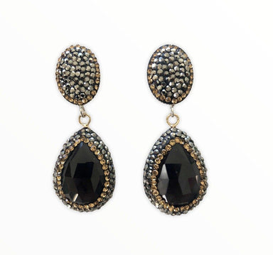 Black Onyx Teardrop and Pave Earrings Earrings Colour Addict Jewellery 