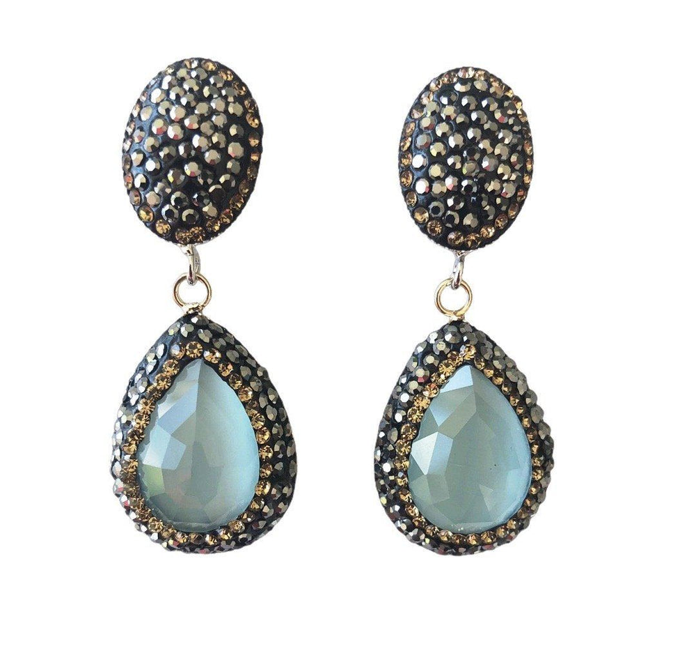 Aquamarine Teardrop and Pave Earrings Earrings Colour Addict Jewellery 