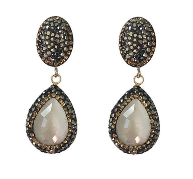 White Catseye Teardrop and Pave Earrings Earrings Colour Addict Jewellery 