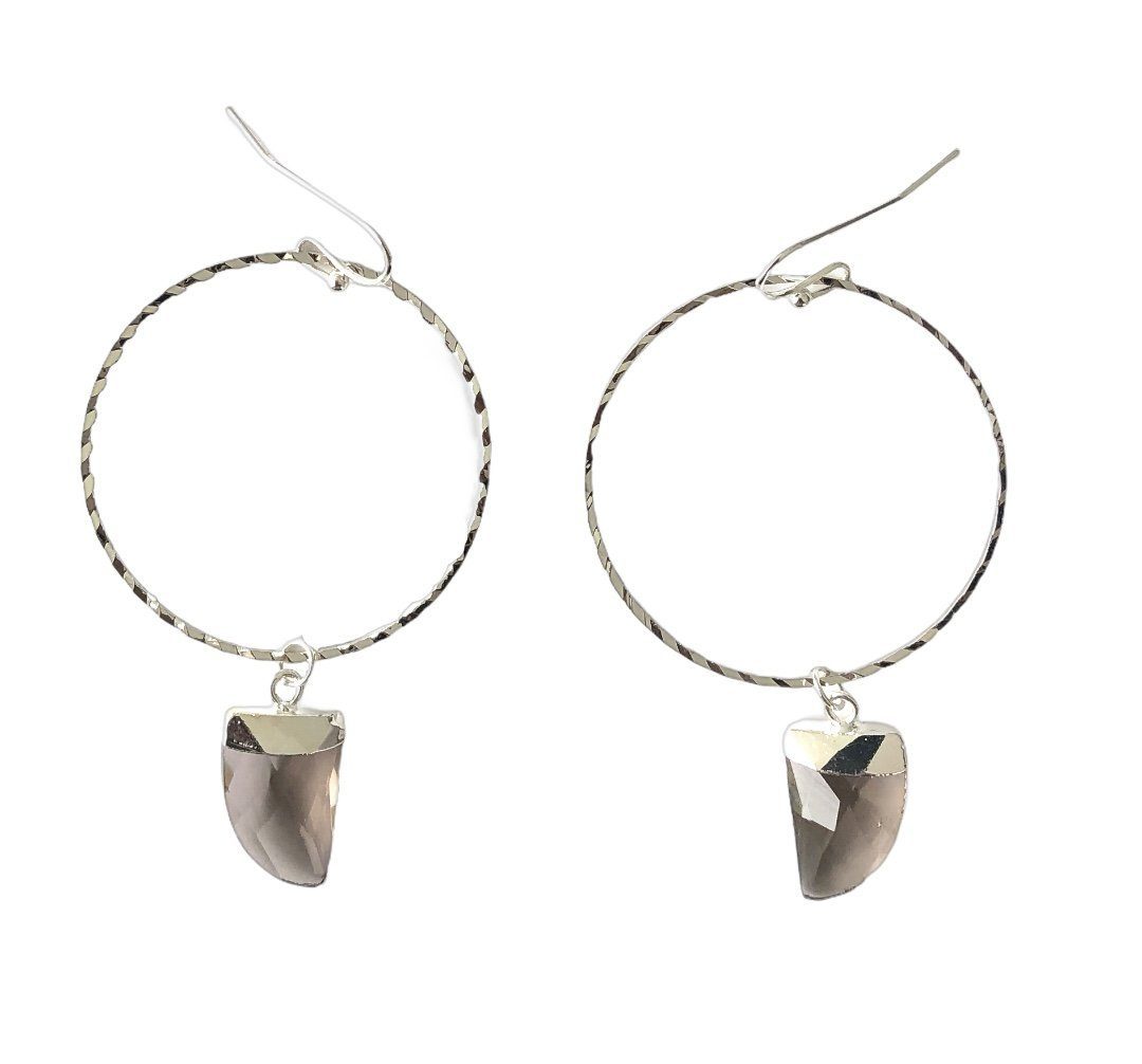 Smoky Quartz Hoop Earrings in White Gold Earrings Colour Addict Jewellery 