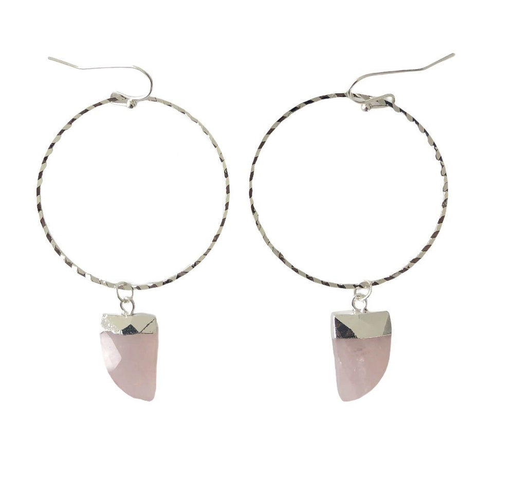 Rose Quartz White Gold Hoops Earrings Colour Addict Jewellery 