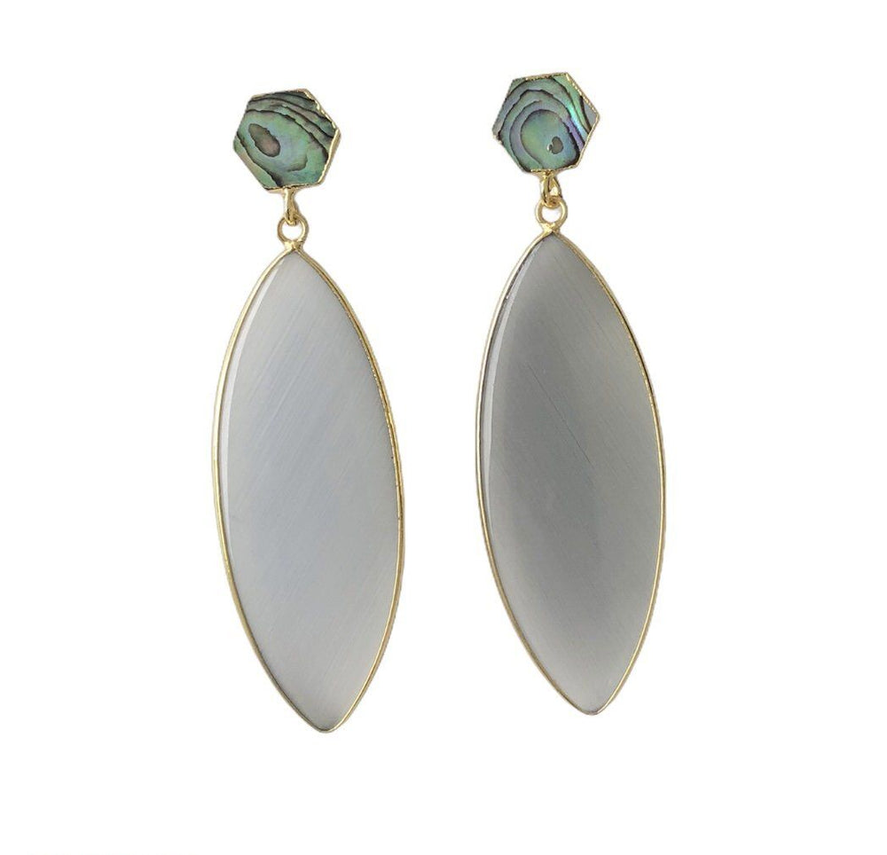 Grey Catseye and Abalone Shell Earrings Earrings Colour Addict Jewellery 