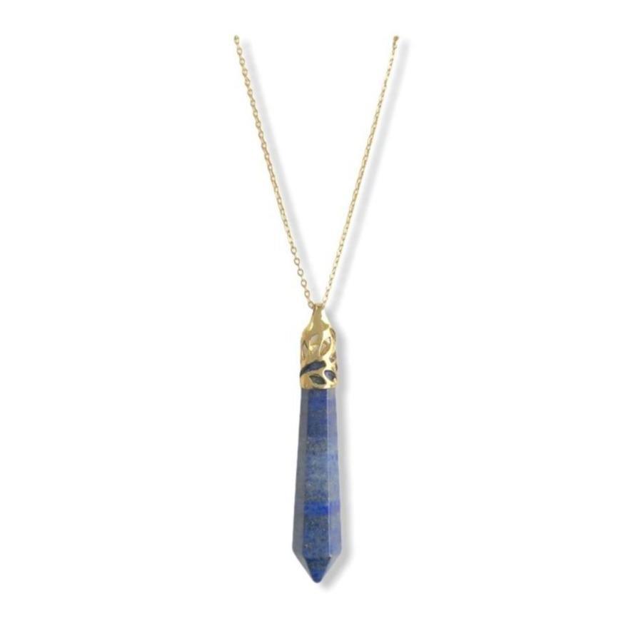 Bullet Shape Lapis Lazuli Necklace in Yellow Gold Necklaces Colour Addict Jewellery 