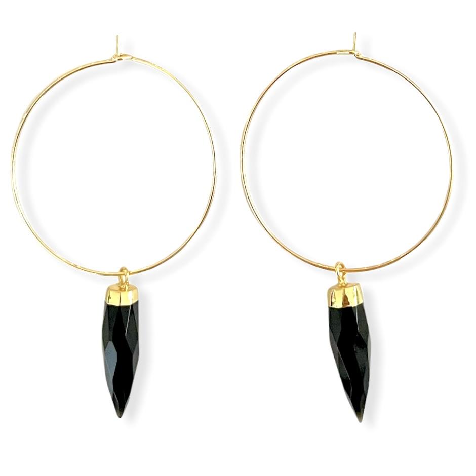 Black Onyx Dangle Hoop Earrings Earrings Colour Addict Jewellery 