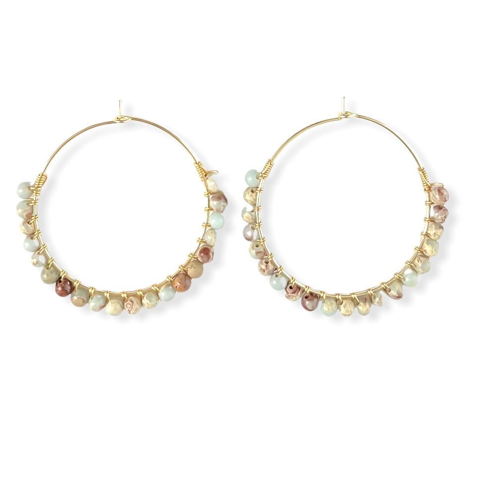 Raw Amazonite Beaded Hoop Earrings Earrings Colour Addict Jewellery 