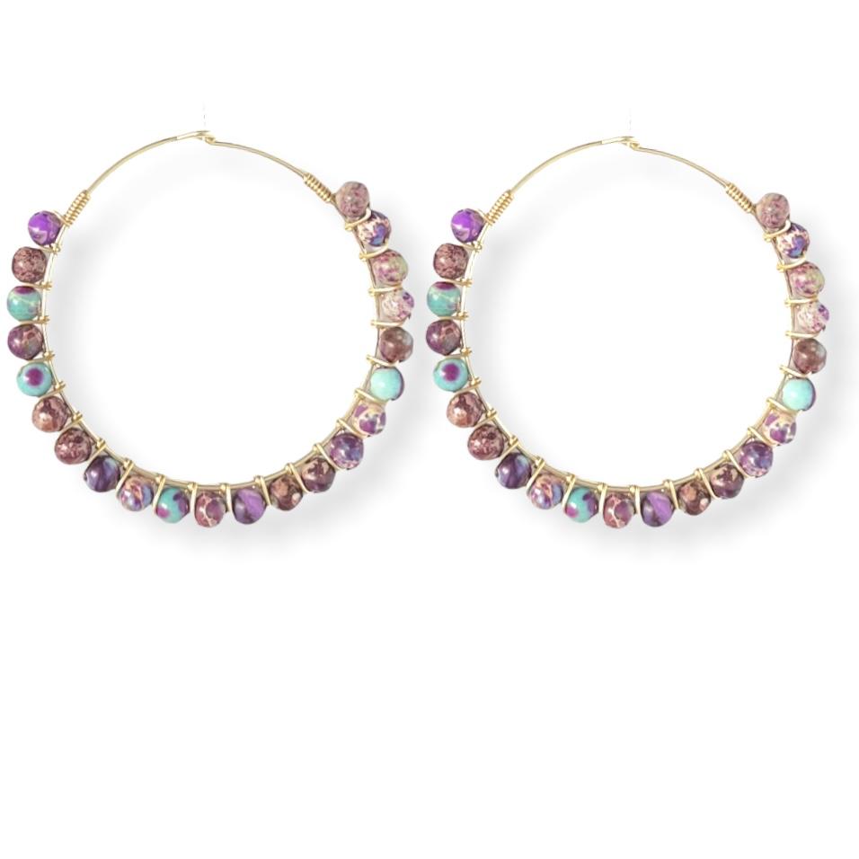 Imperial Jasper Beaded Hoop Earrings Earrings Colour Addict Jewellery 